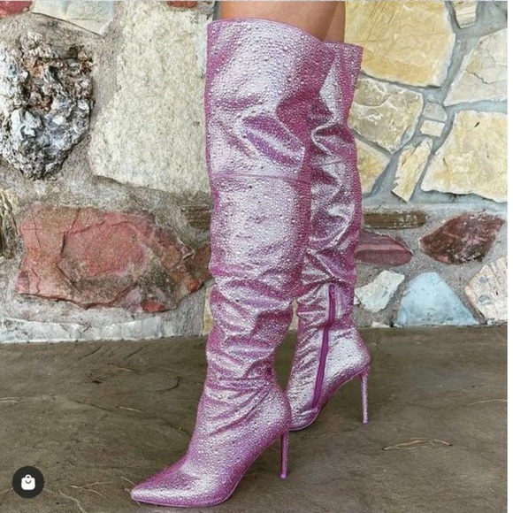 Pink Rhinestone Thigh High Boots - Picture 3 of 7